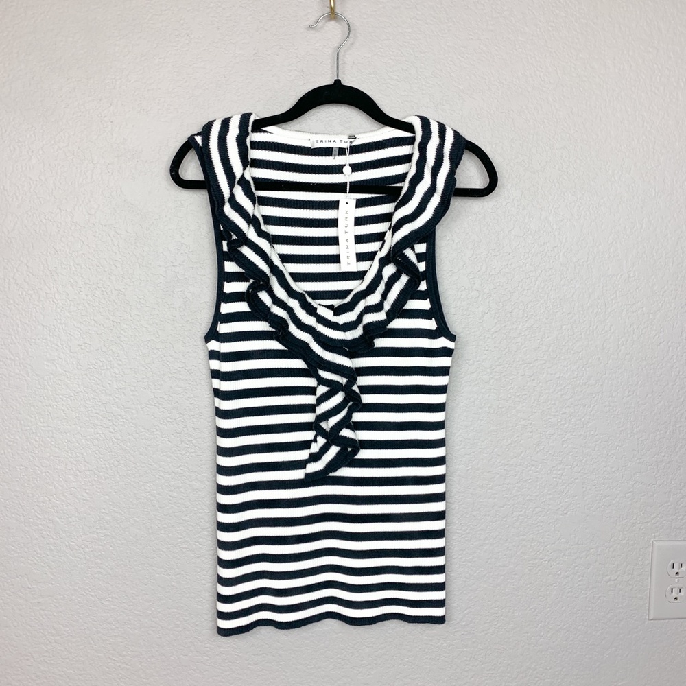 NWT Trina Turk XL Quill Sleeveless Ruffle Sweater